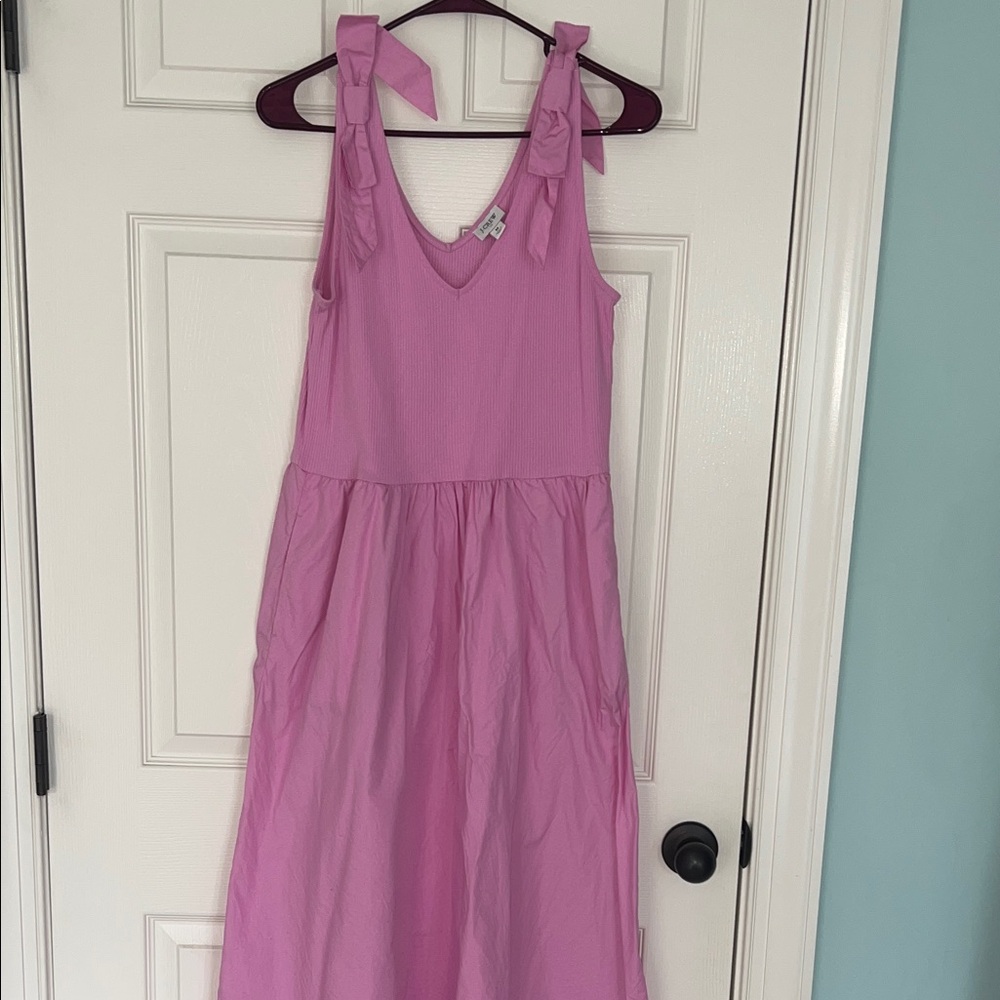 J. Crew Pink Ribbed Dress with Bow Detail